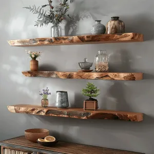 Live Edge Wooden Floating Wall Shelf