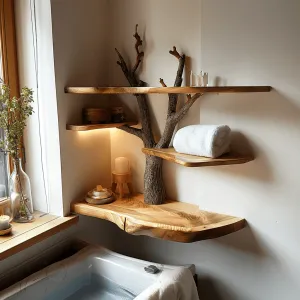 Long Live Edge Floating Wooden Shelf