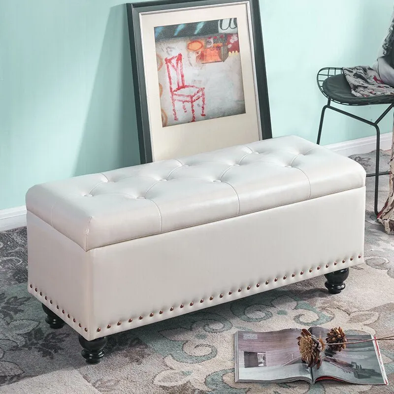 Long Storage Shoe Bench with Changing Stool and Rectangular Ottoman