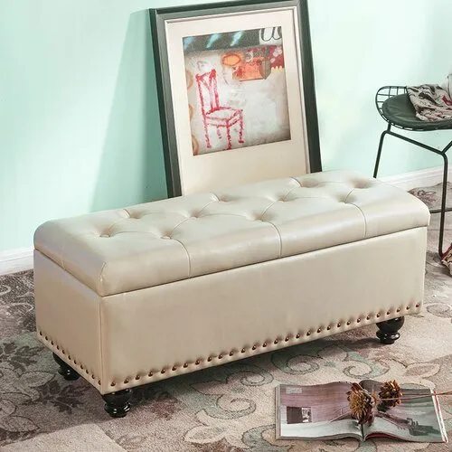 Long Storage Shoe Bench with Changing Stool and Rectangular Ottoman