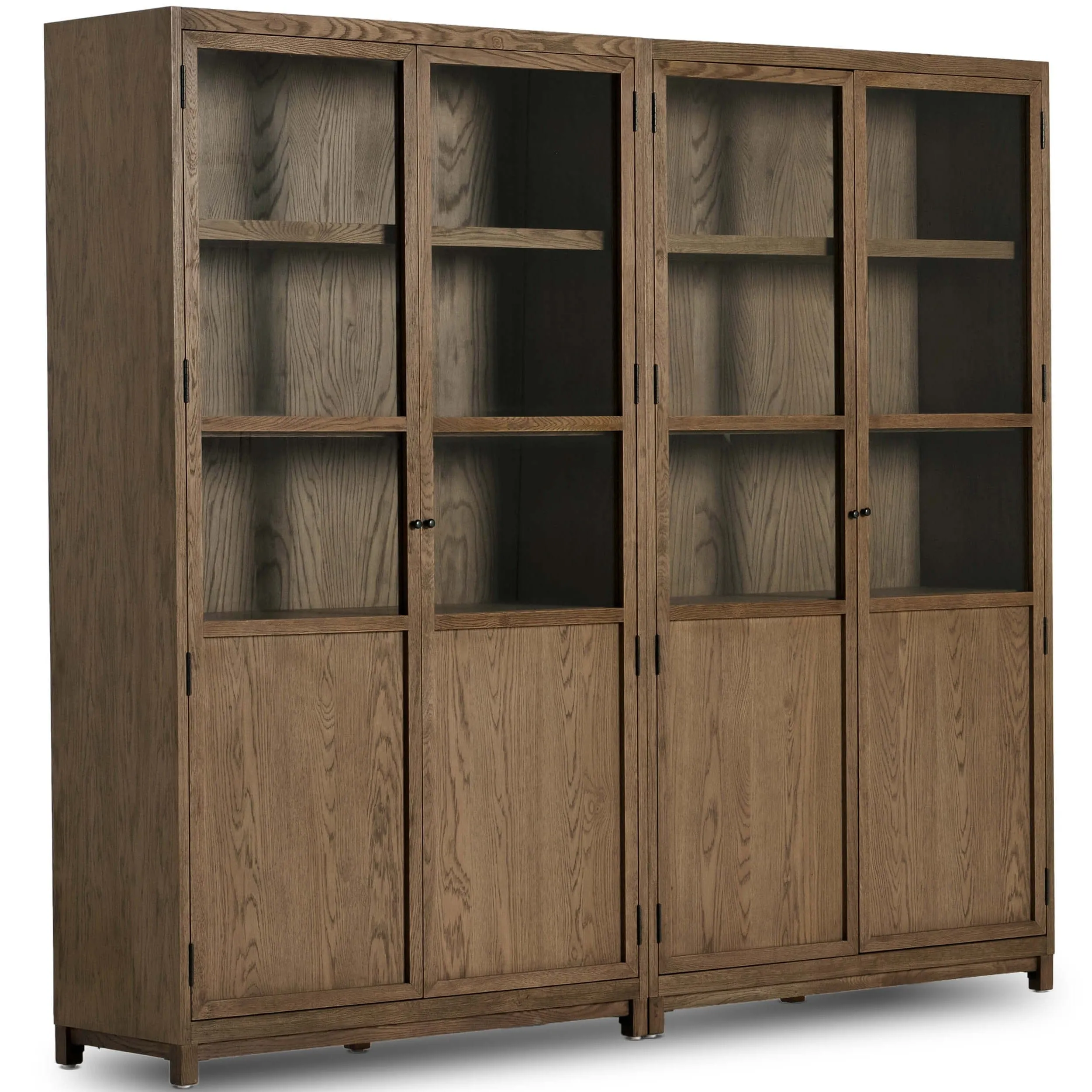 Millie Panel and Glass Door Double Cabinet, Drifted Solid Oak