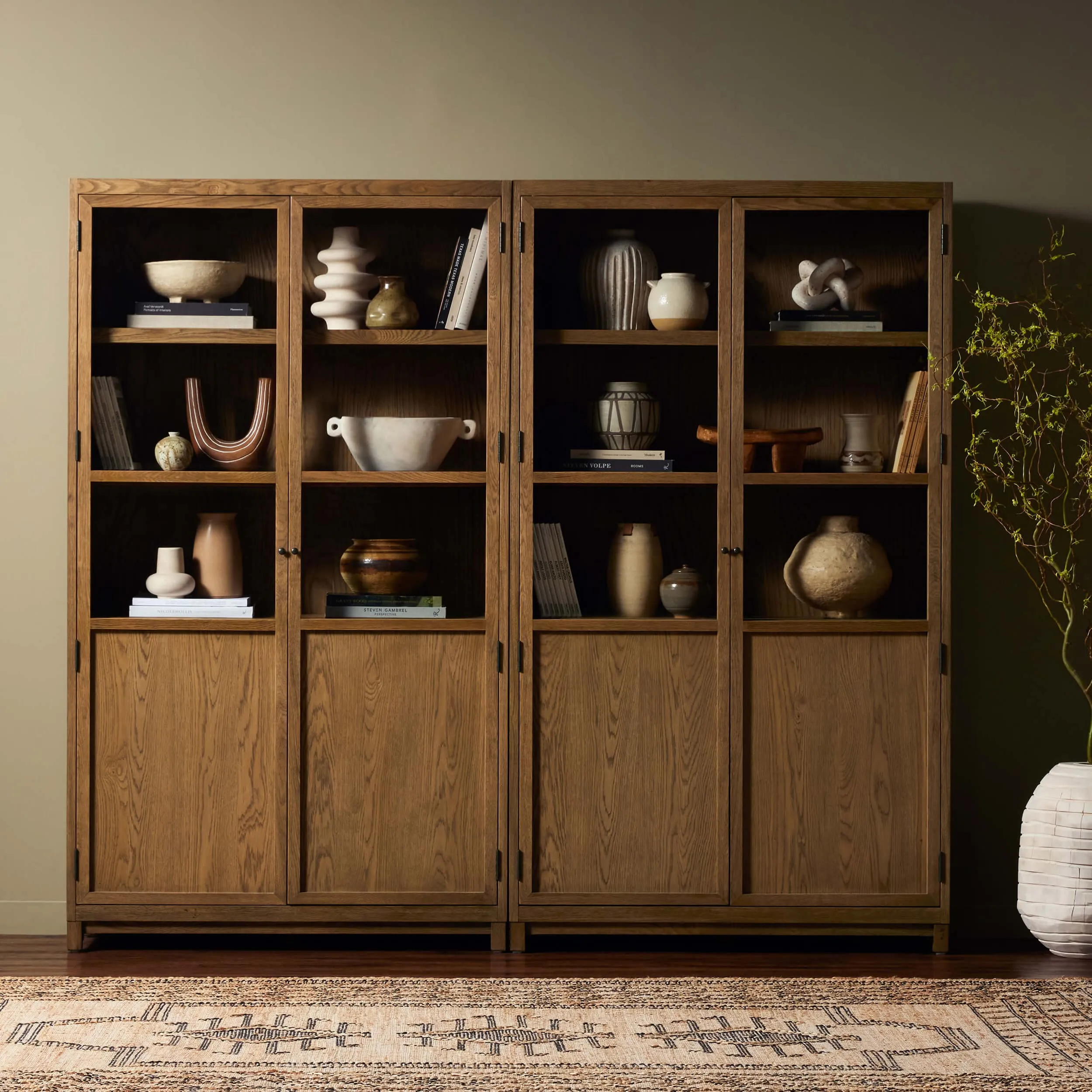 Millie Panel and Glass Door Double Cabinet, Drifted Solid Oak