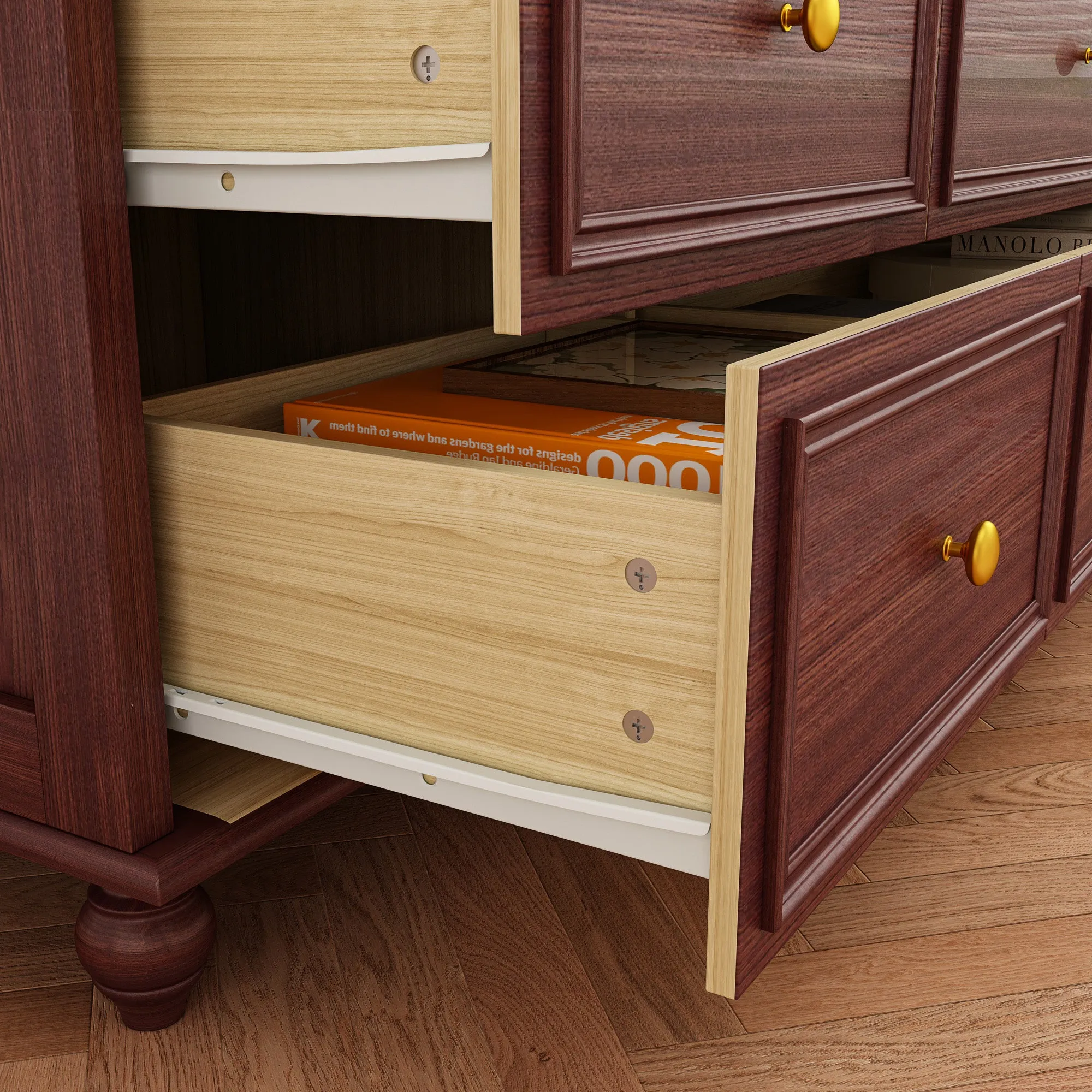 Modern 9-Drawer Triple Dresser in White Finish