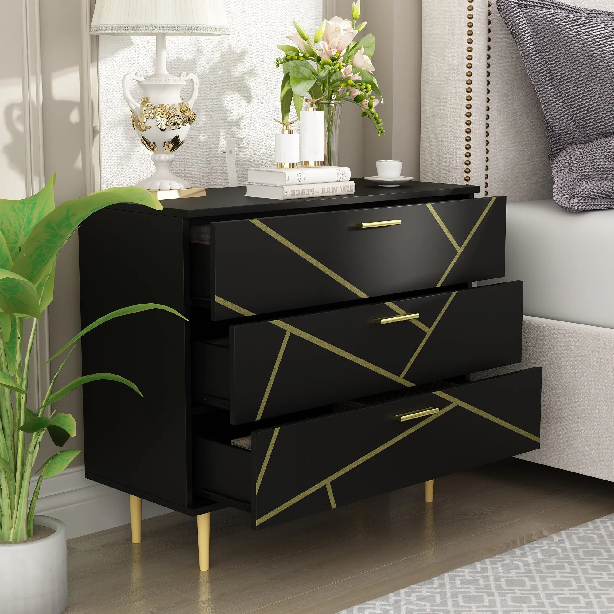 Modern And Elegent Storage Cabinet With 3 Drawers