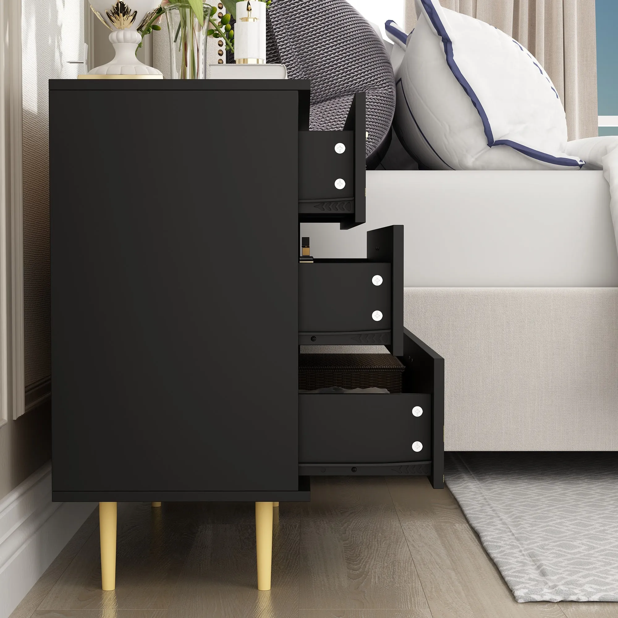 Modern And Elegent Storage Cabinet With 3 Drawers