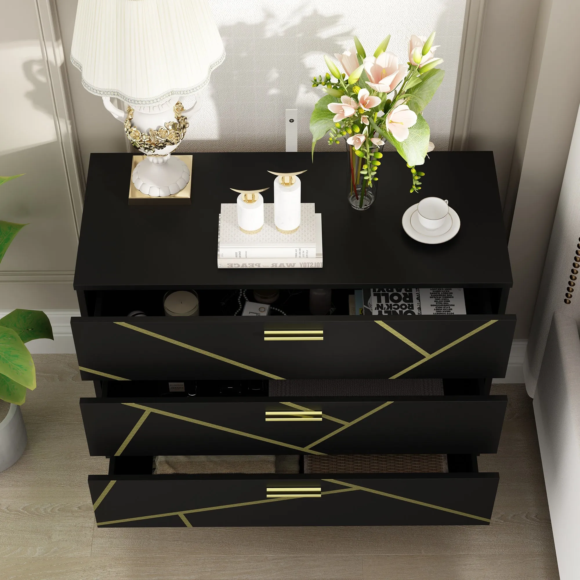 Modern And Elegent Storage Cabinet With 3 Drawers