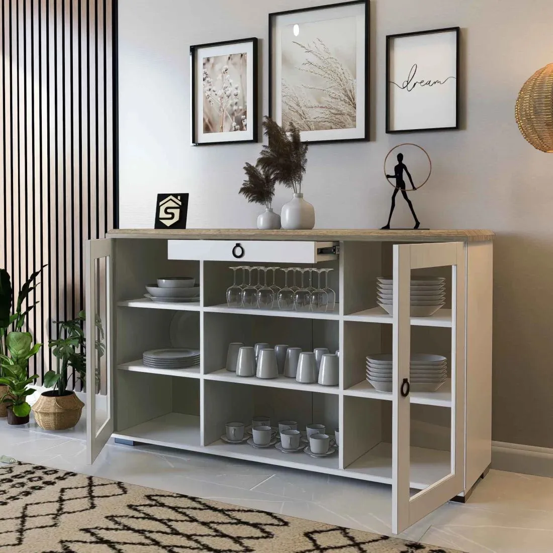 Modern Console and Buffet with Glass Doors