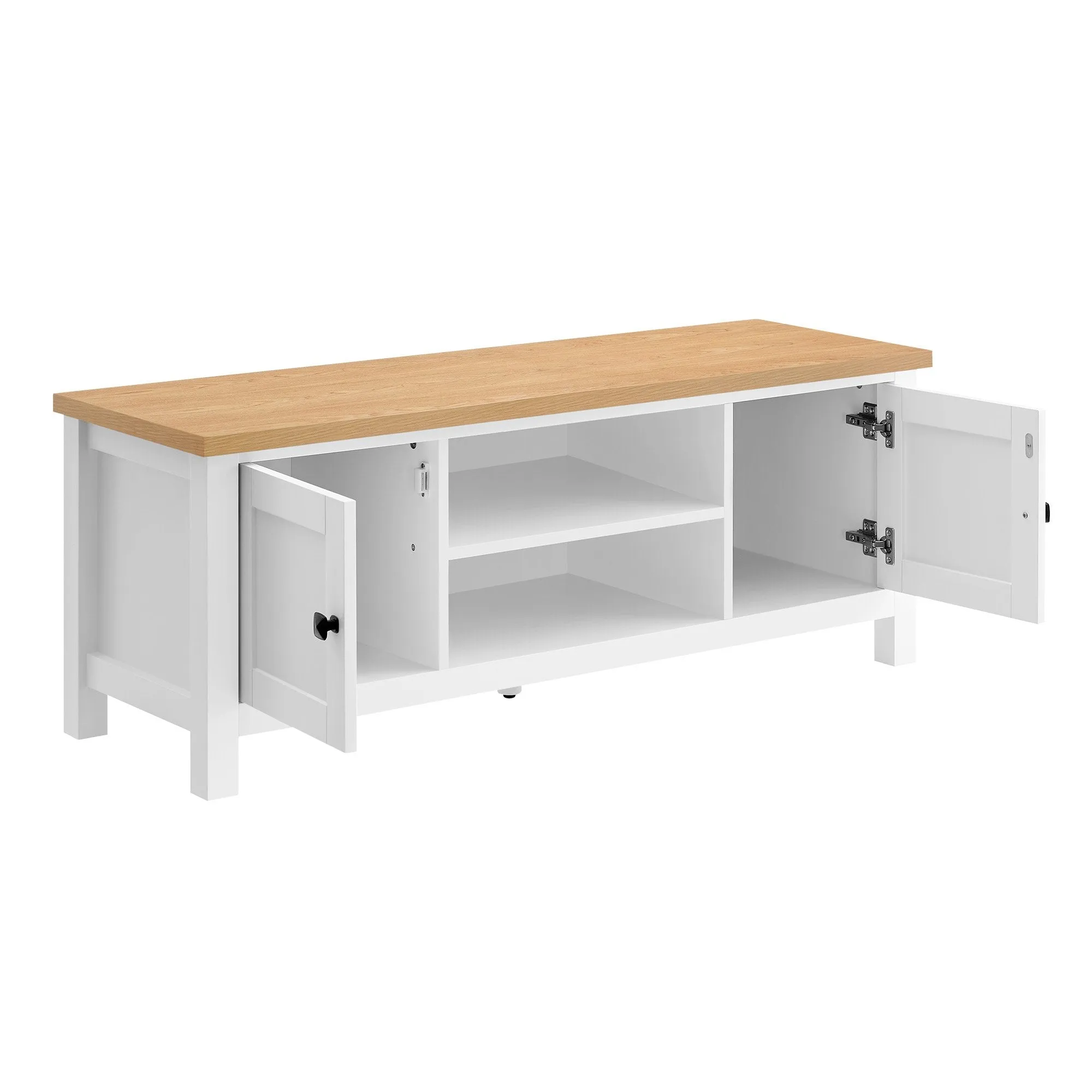 Modern Scandinavian TV Stand, 2 Cabinets, Wooden Top - Sarantino