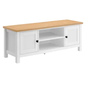 Modern Scandinavian TV Stand, 2 Cabinets, Wooden Top - Sarantino