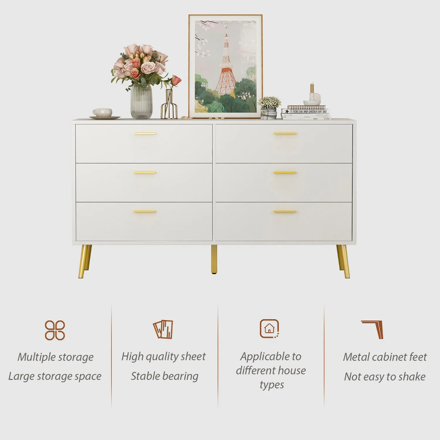 Modern Sideboard Double Dresser with 6 Drawers