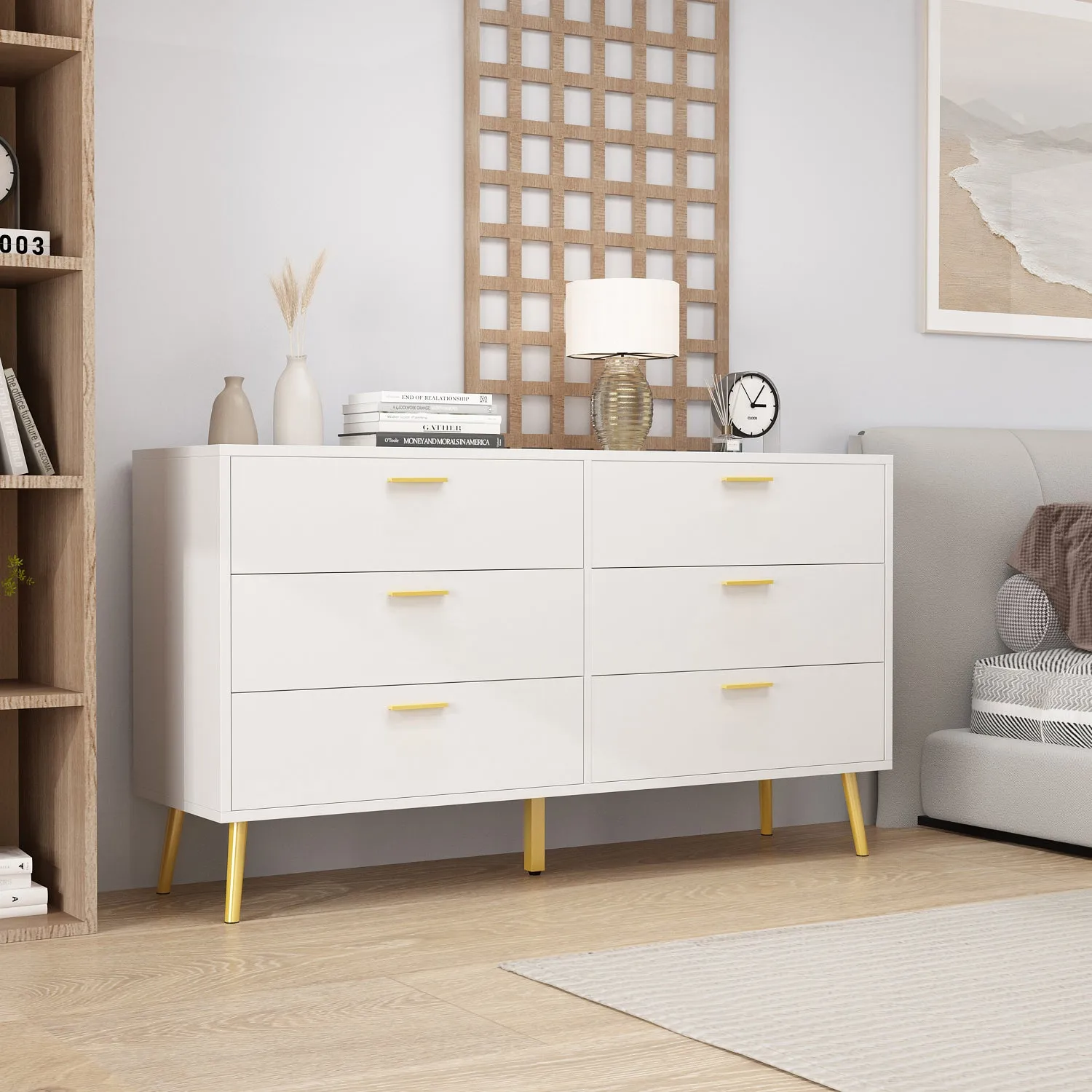 Modern Sideboard Double Dresser with 6 Drawers