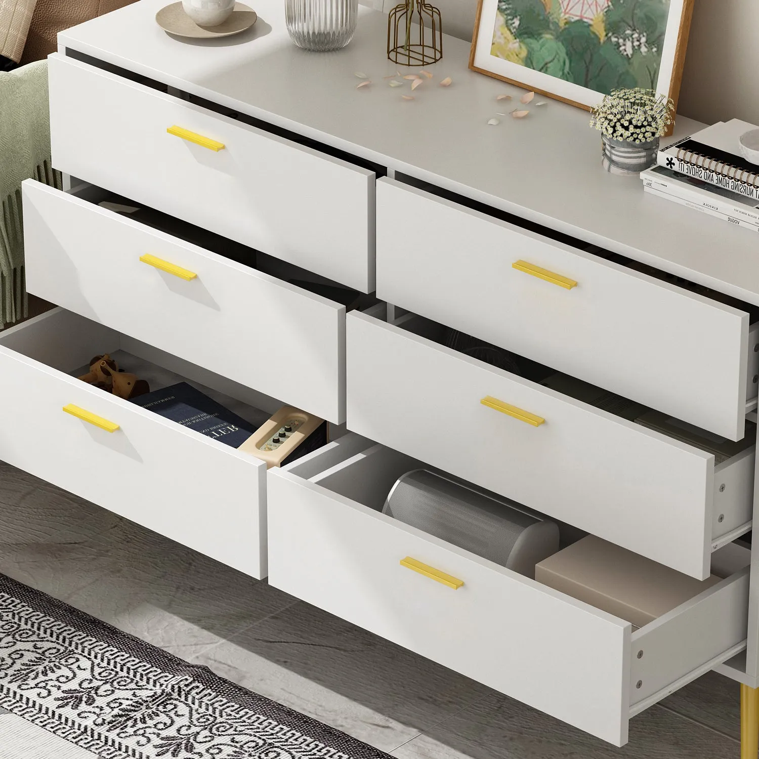 Modern Sideboard Double Dresser with 6 Drawers