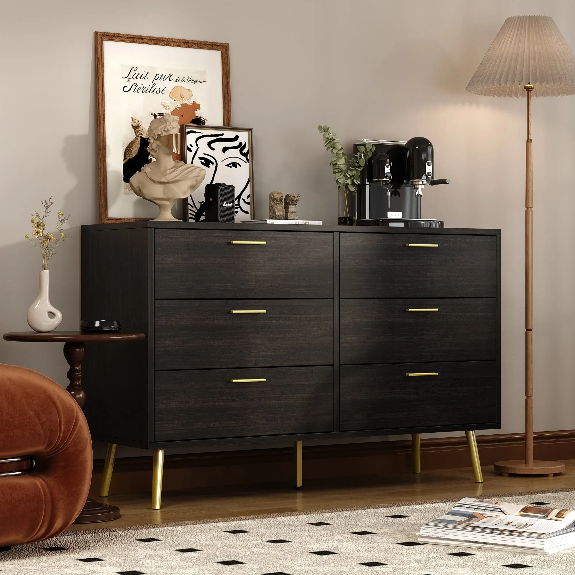 Modern Sideboard Double Dresser with 6 Drawers