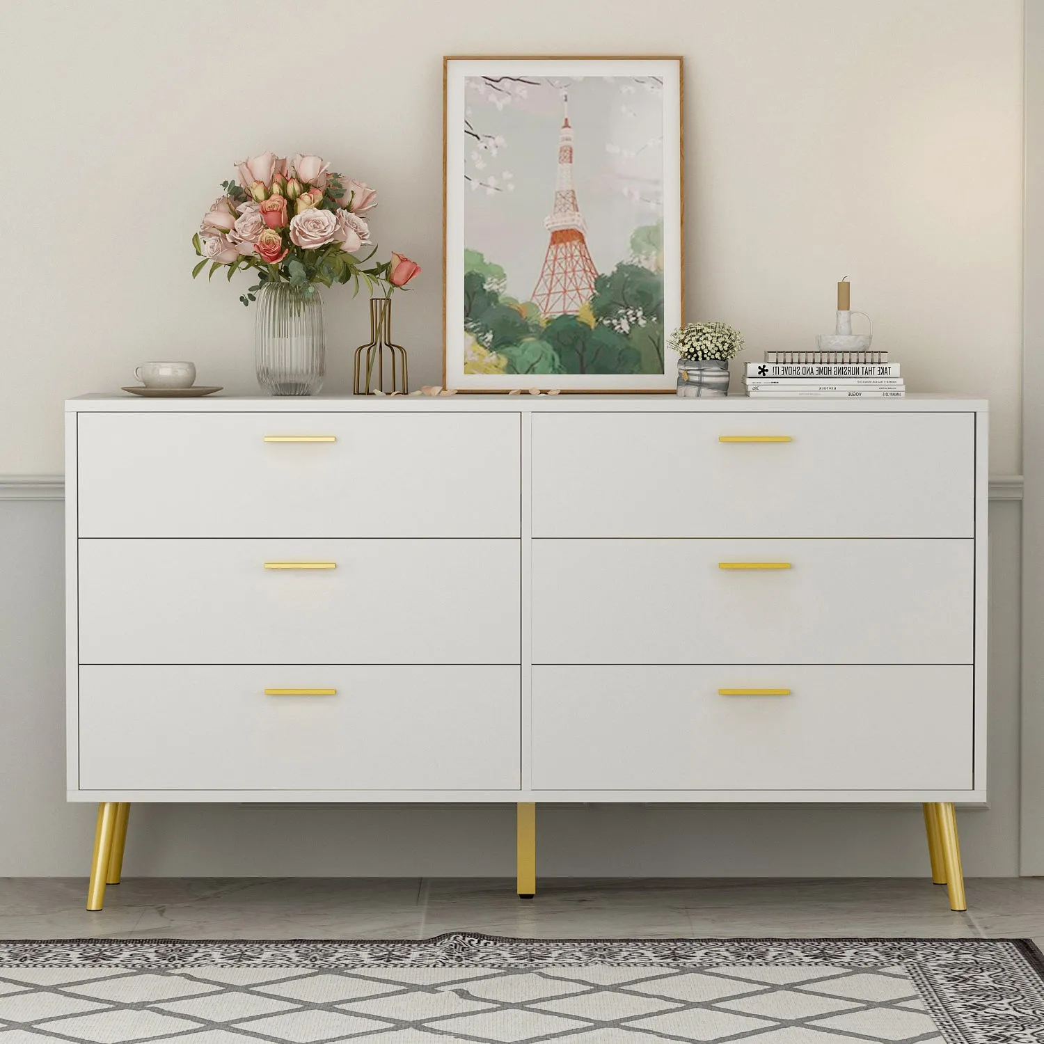 Modern Sideboard Double Dresser with 6 Drawers