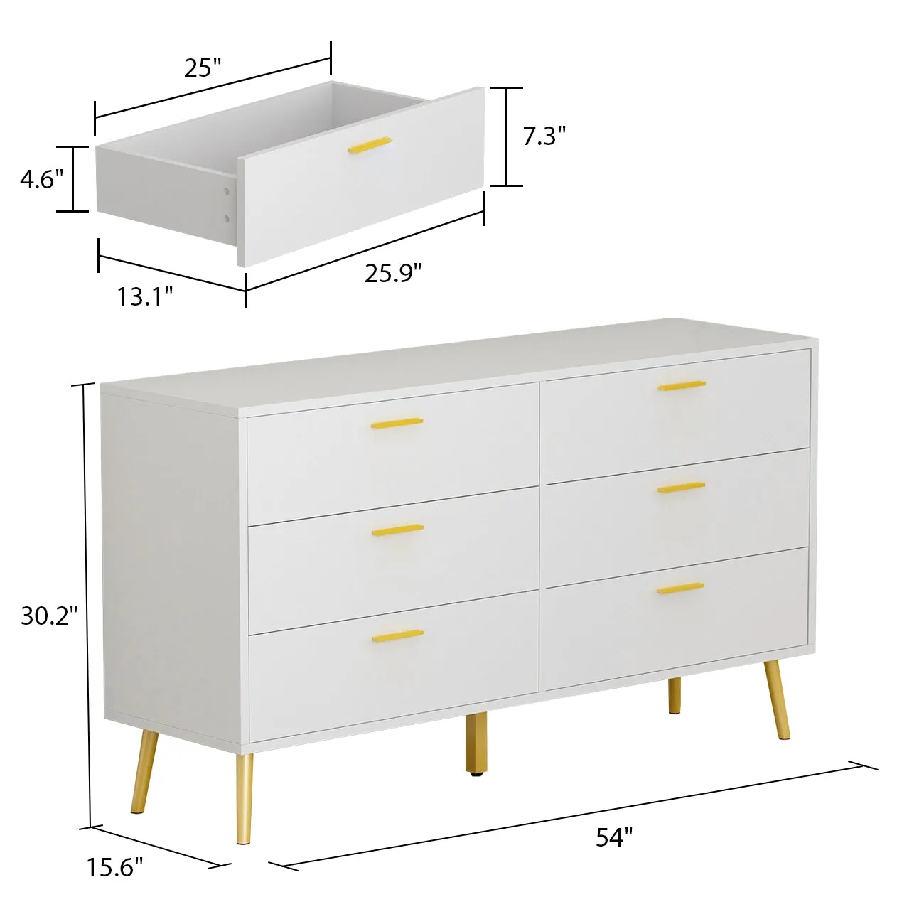 Modern Sideboard Double Dresser with 6 Drawers