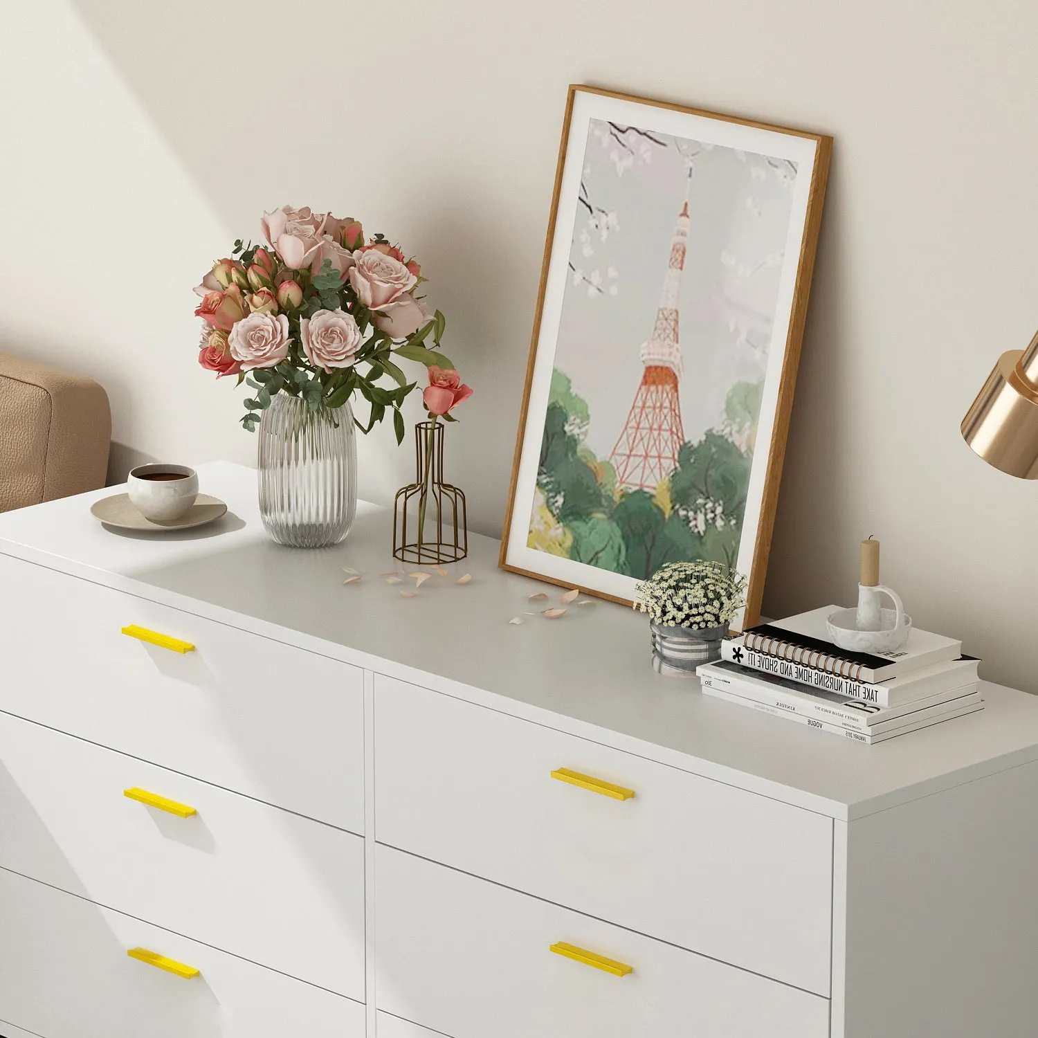 Modern Sideboard Double Dresser with 6 Drawers