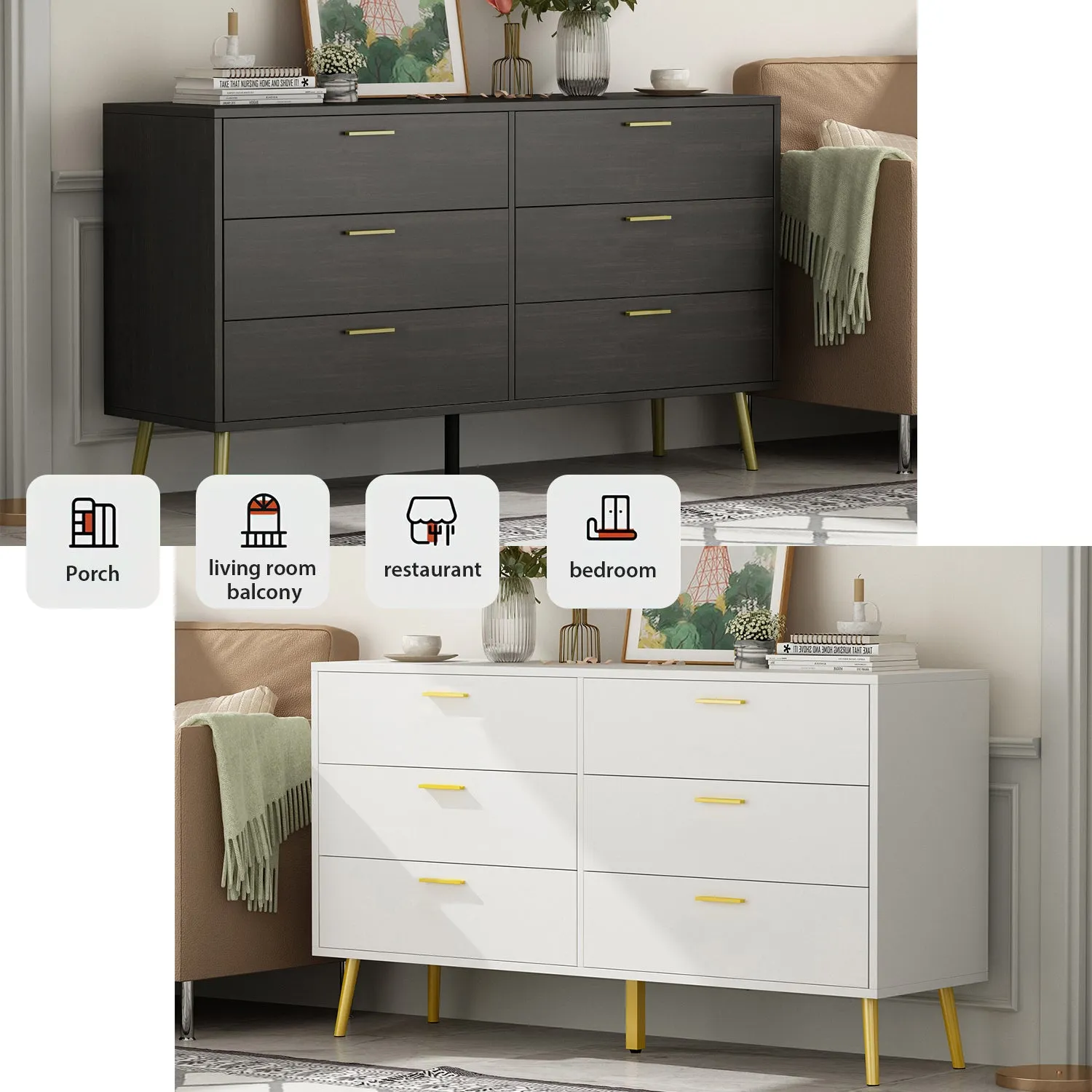 Modern Sideboard Double Dresser with 6 Drawers