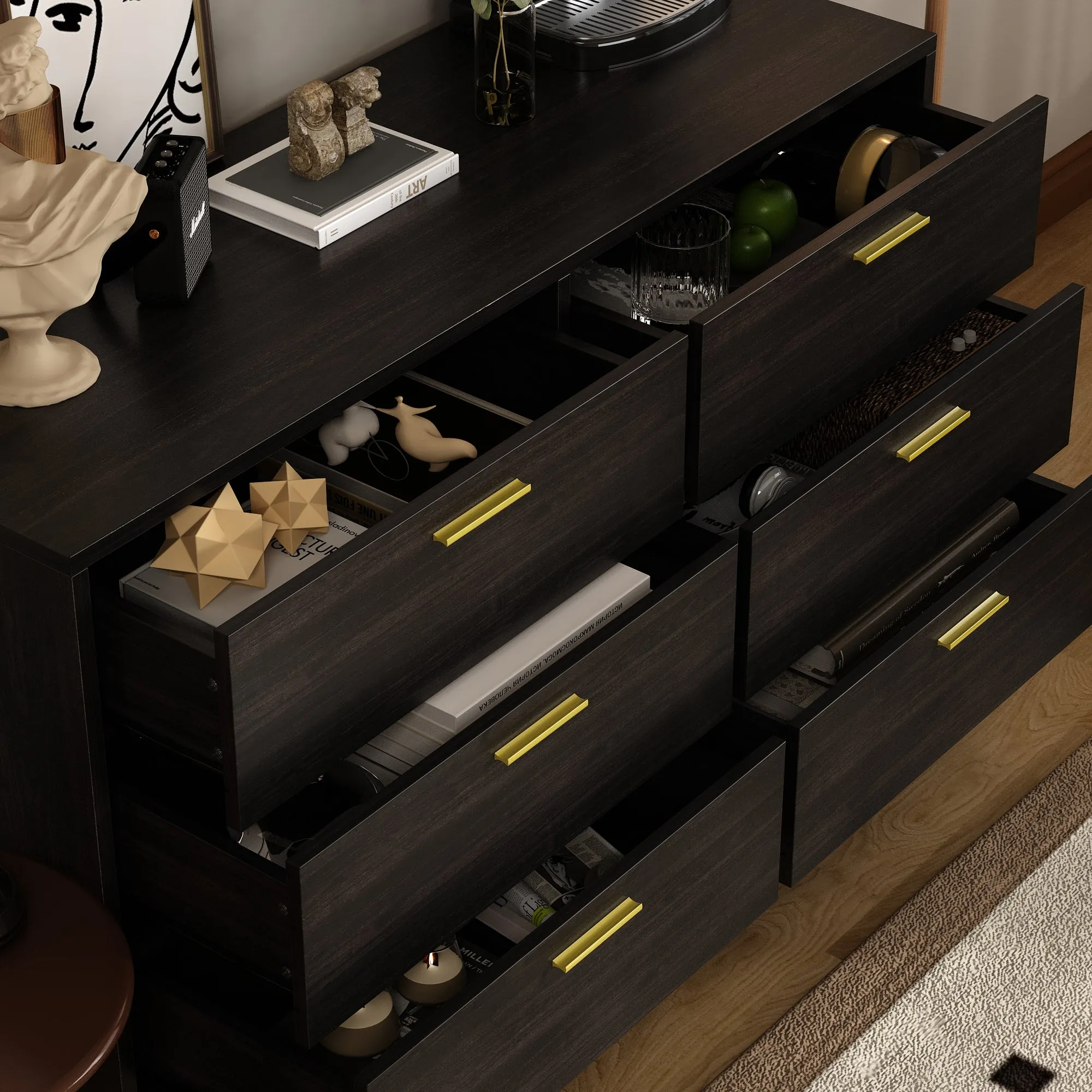 Modern Sideboard Double Dresser with 6 Drawers