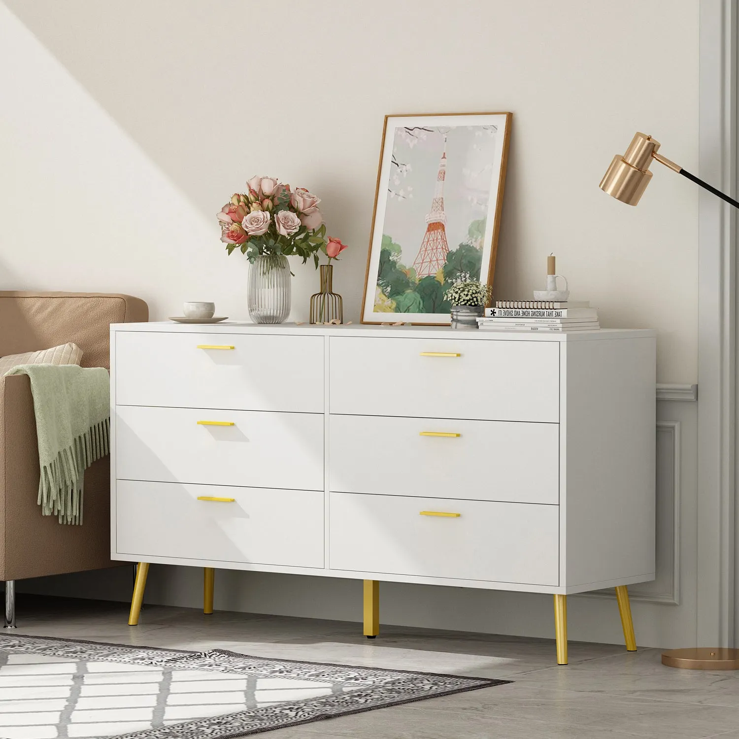 Modern Sideboard Double Dresser with 6 Drawers