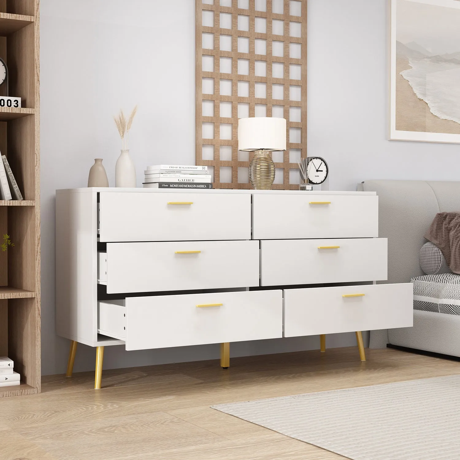 Modern Sideboard Double Dresser with 6 Drawers