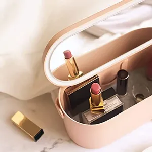 Portable cosmetic box with led mirror