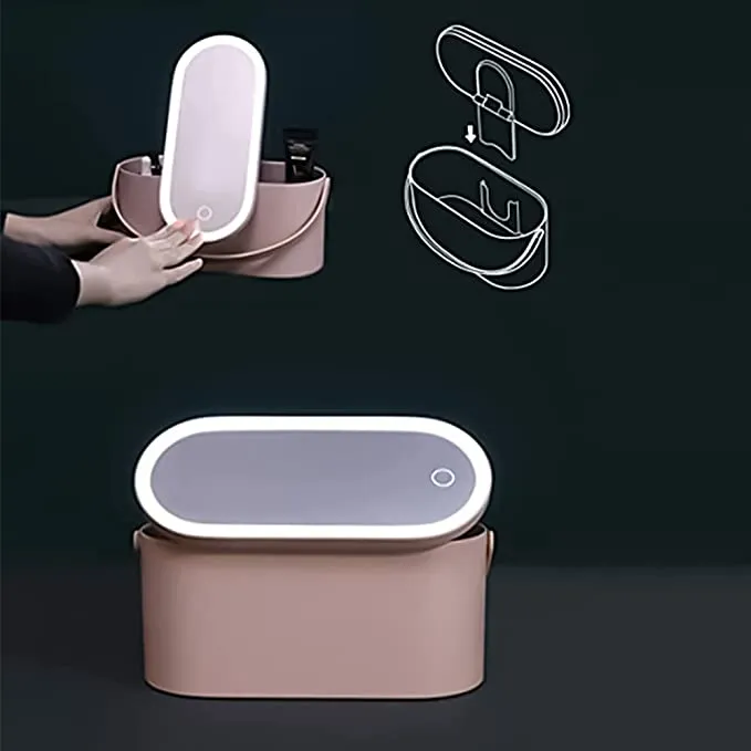 Portable cosmetic box with led mirror