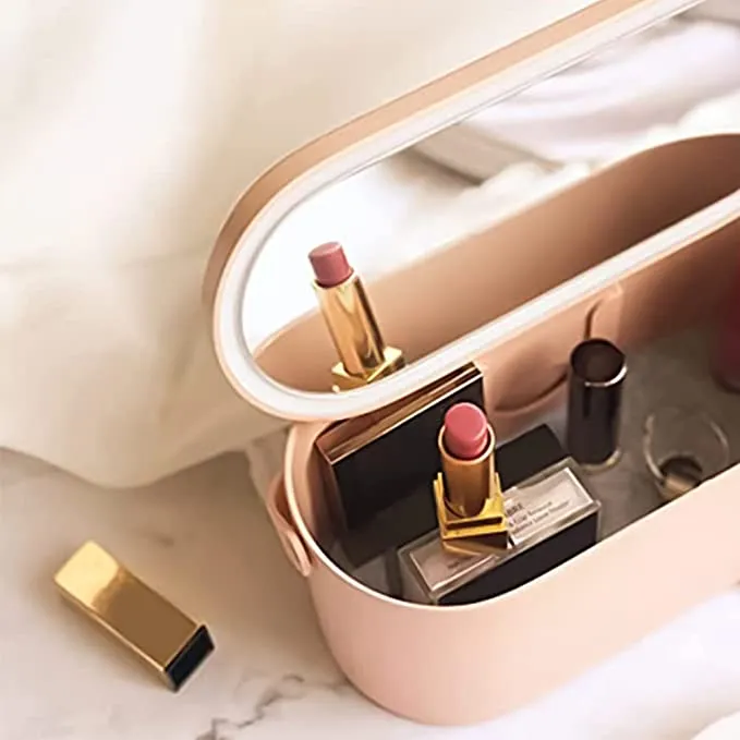 Portable cosmetic box with led mirror