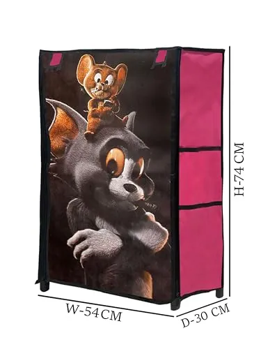 RAXON WORLD Multipurpose Collapsible 4 layer Metal Tom & Jerry Cartoon Printed Shoe Stand, Shoe Organiser for Home & Office (Pink, Metal)