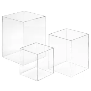 Red Co. Set of 3 (5", 7", 9") Square Clear Acrylic Event Decor Display Pedestal Stands with Polished Edges