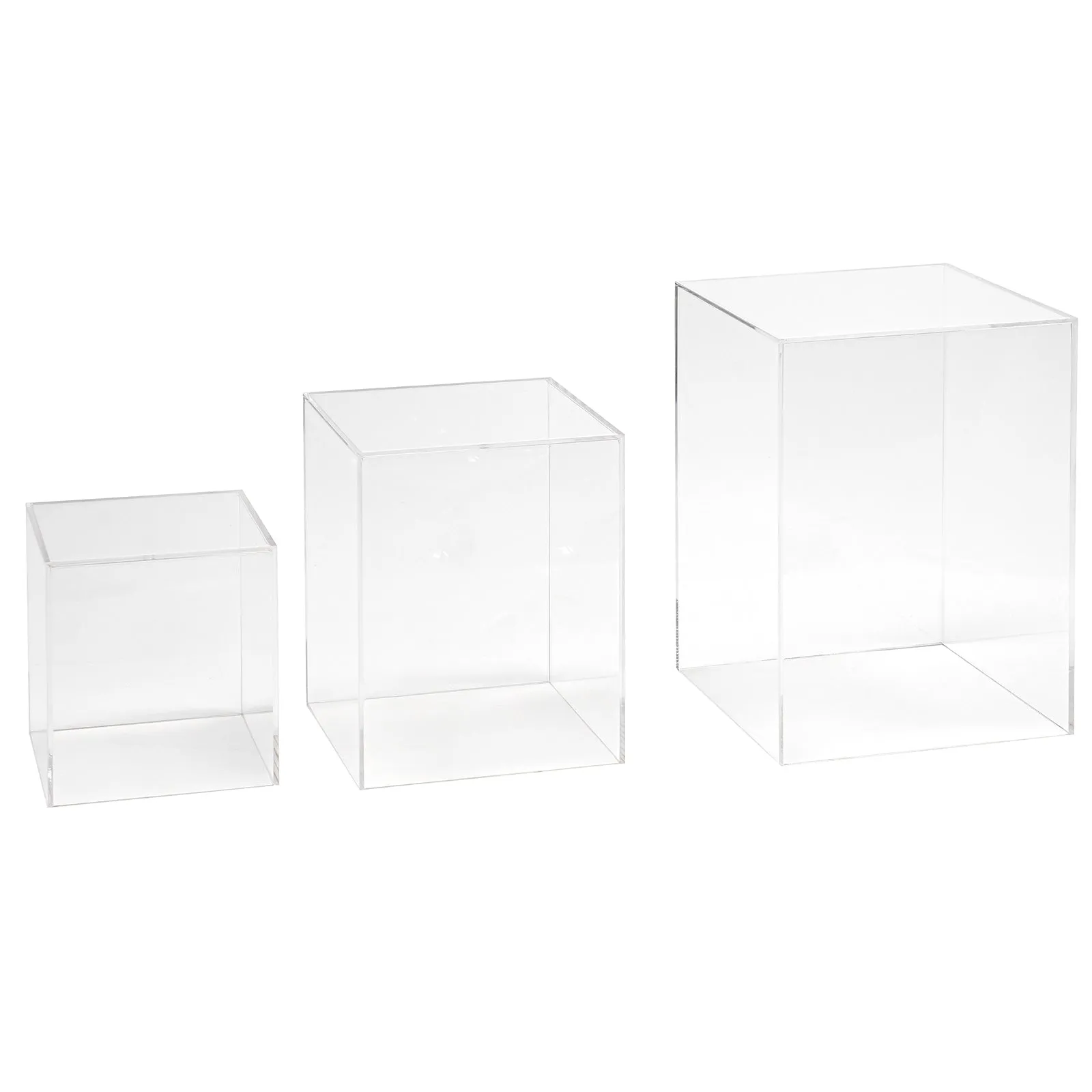 Red Co. Set of 3 (5", 7", 9") Square Clear Acrylic Event Decor Display Pedestal Stands with Polished Edges