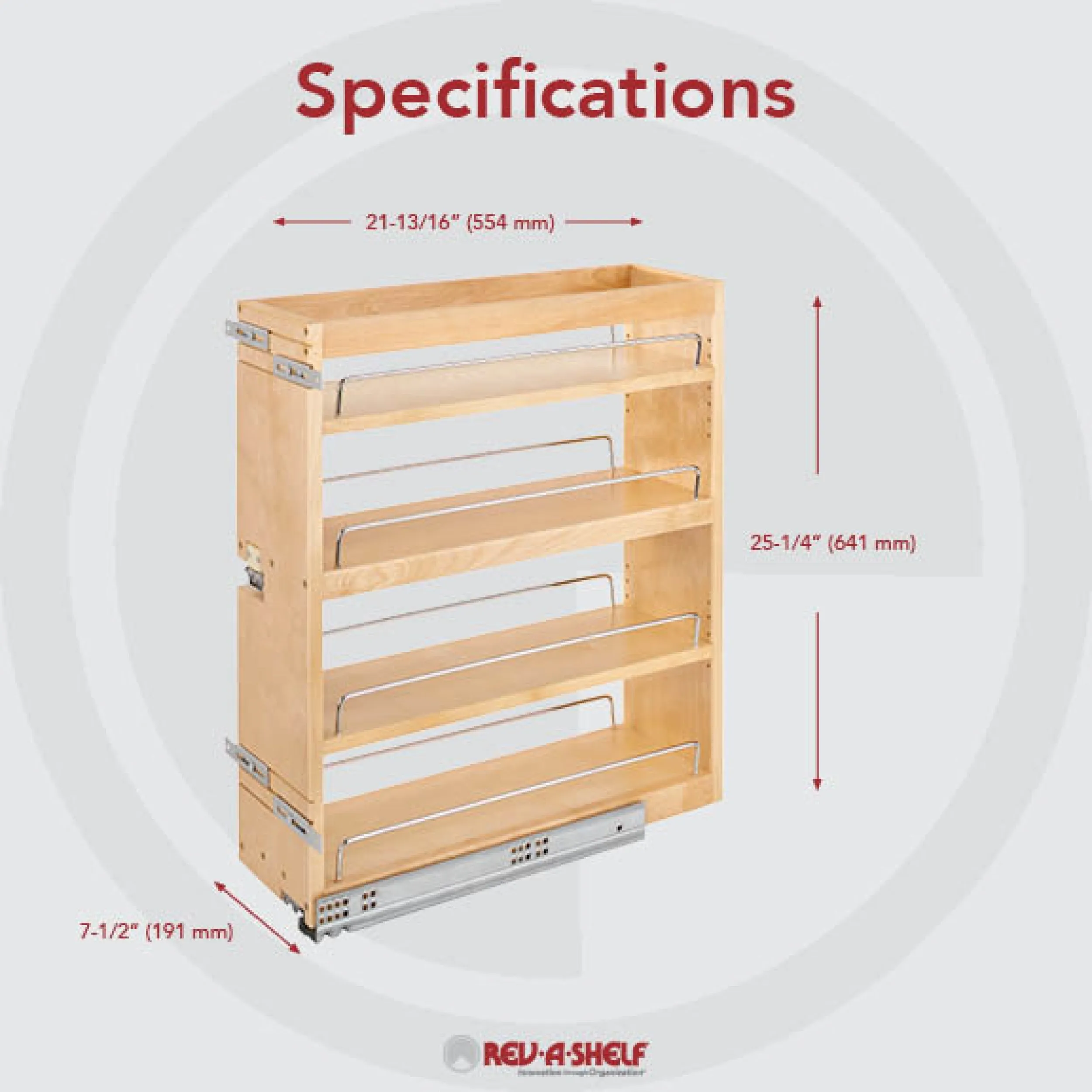 Rev-A-Shelf 7" Frameless Side Mount Base Organizer 449-BCSC-7C