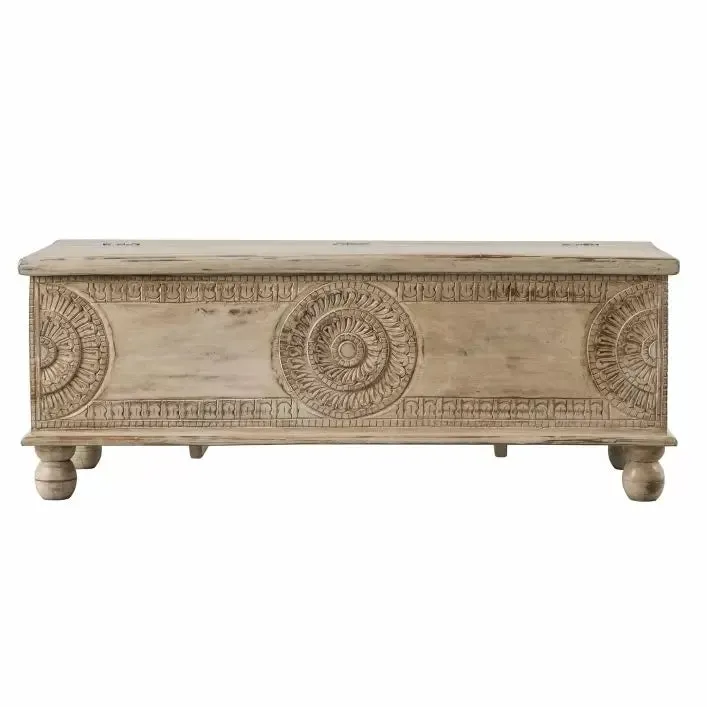 Satara Storage Table Bench - Whitewash