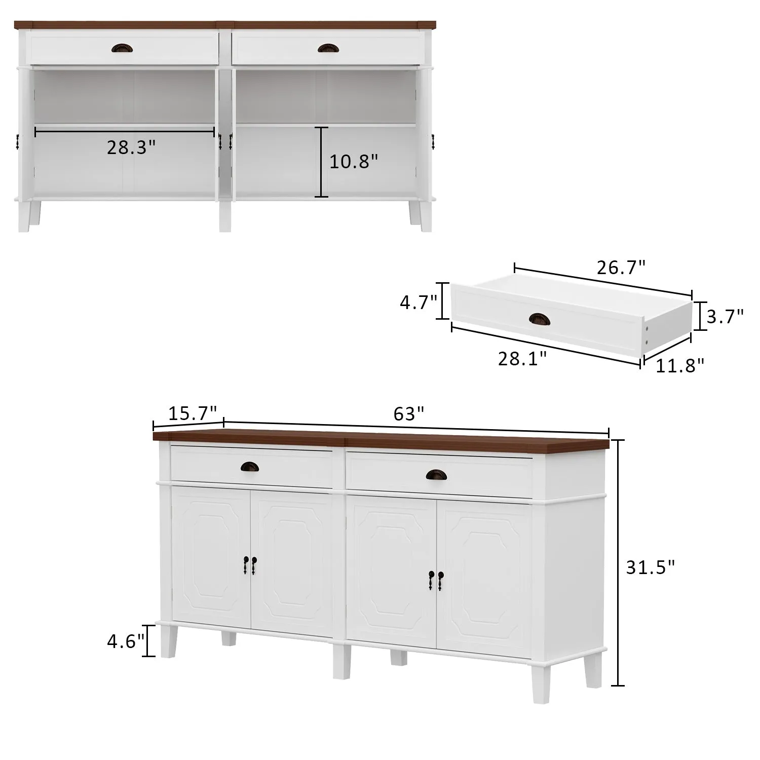 Sideboard With Storage 2 Drawers and 4 Doors