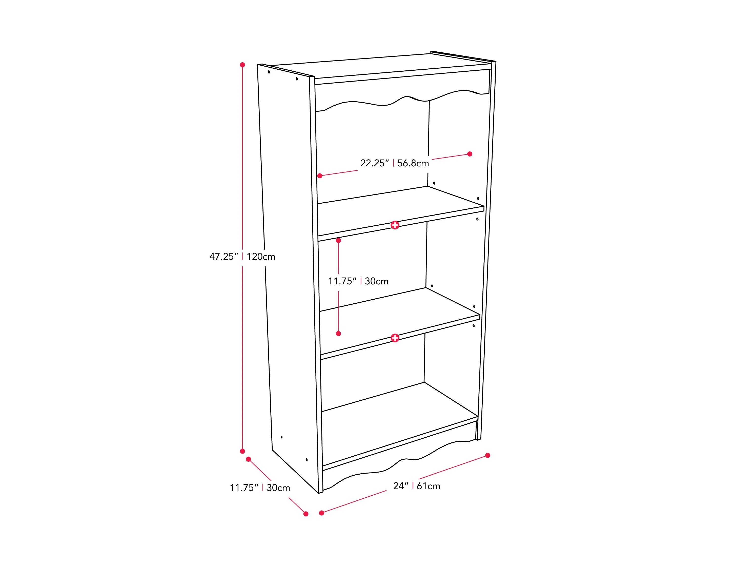 Small Bookcase in White, 48"