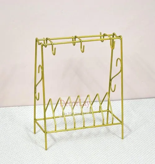 Space Saving Wrought Iron Cup and Saucer Stand Cup Holder Golden