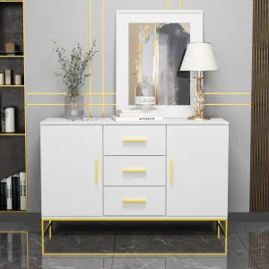 Storage Cabinet With 3 Drawers & 2 Doors Metal Legs For Dining Room and Living Room