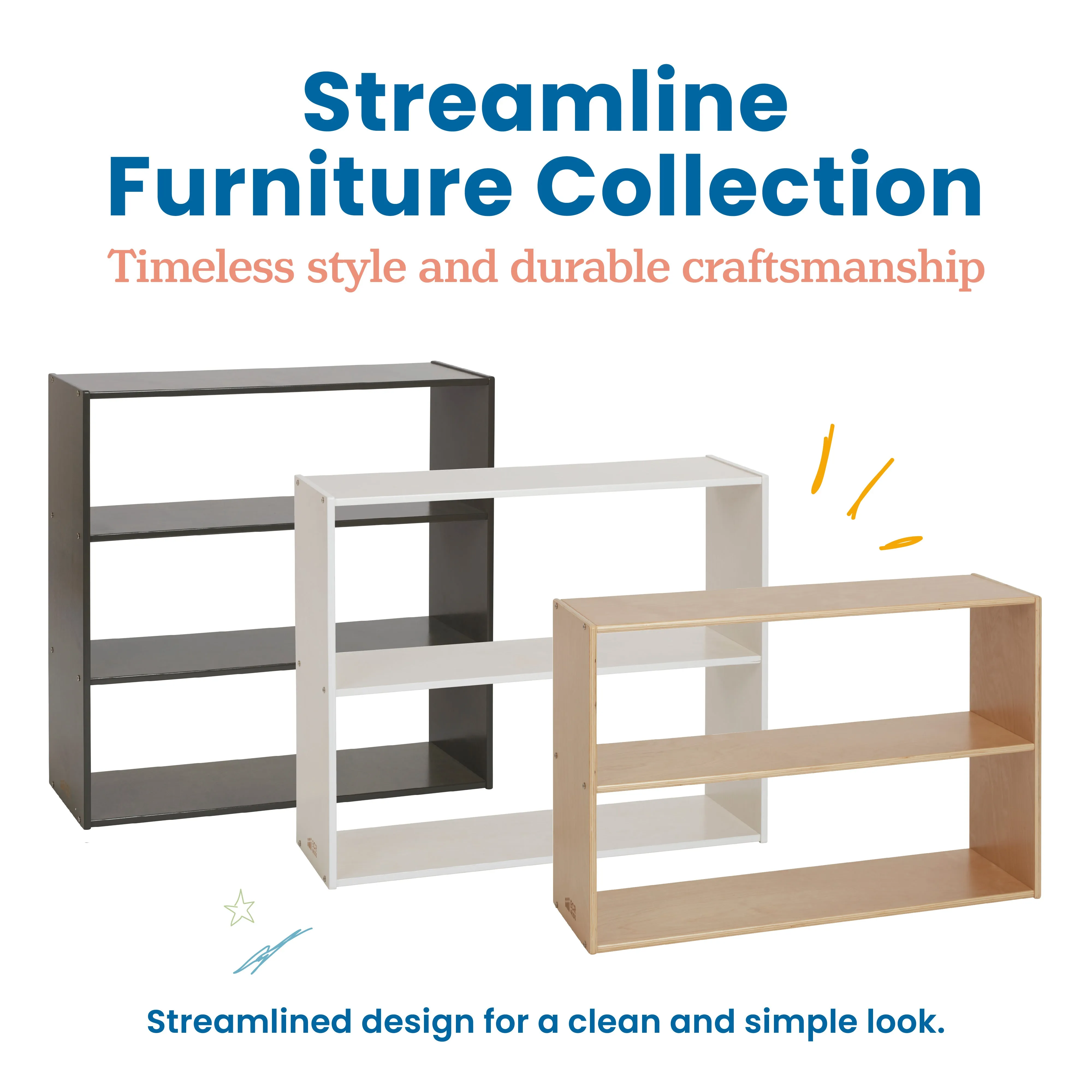 Streamline 2-Shelf Storage Cabinet, 24in High, Double-Sided Display