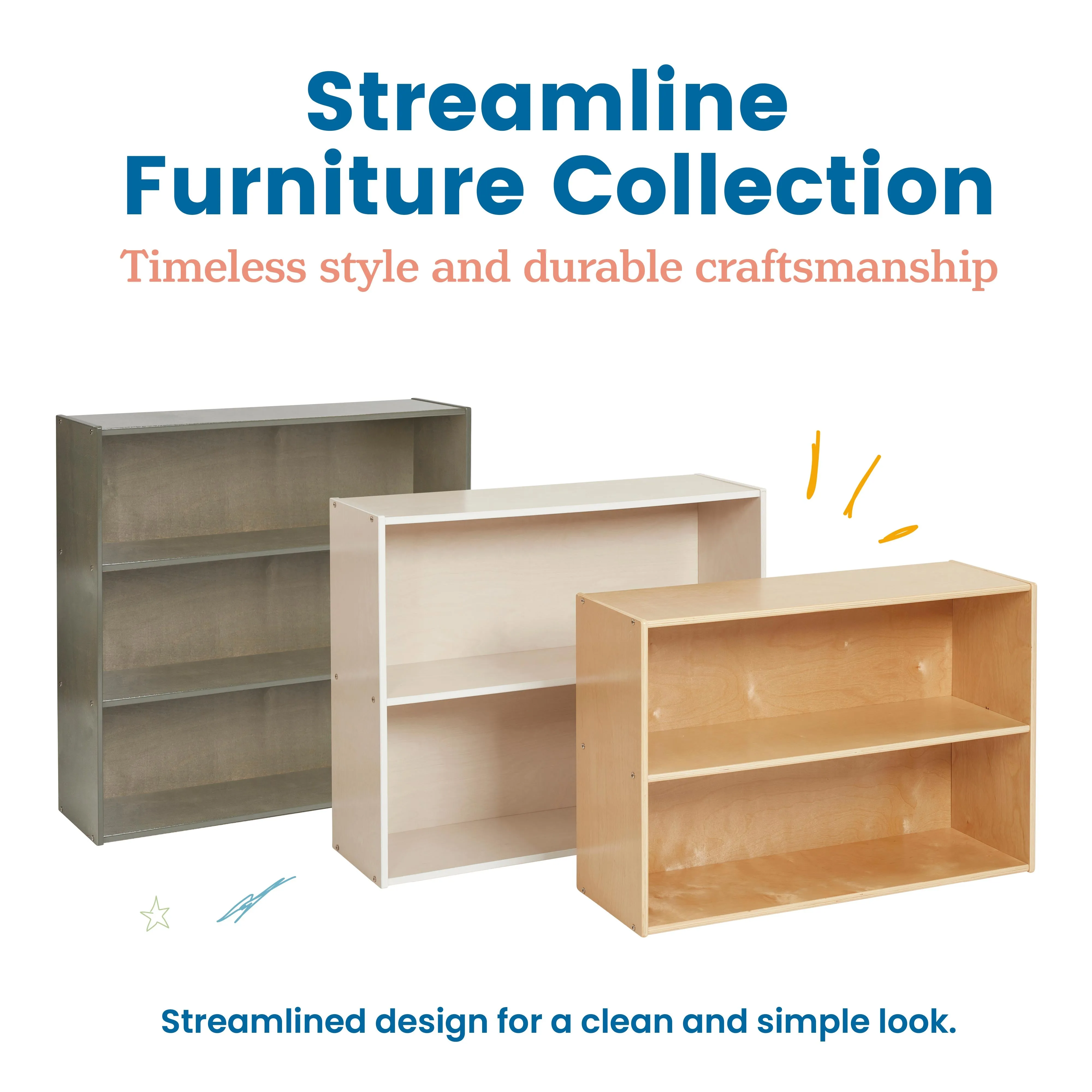 Streamline 2-Shelf Storage Cabinet with Back, 24in High