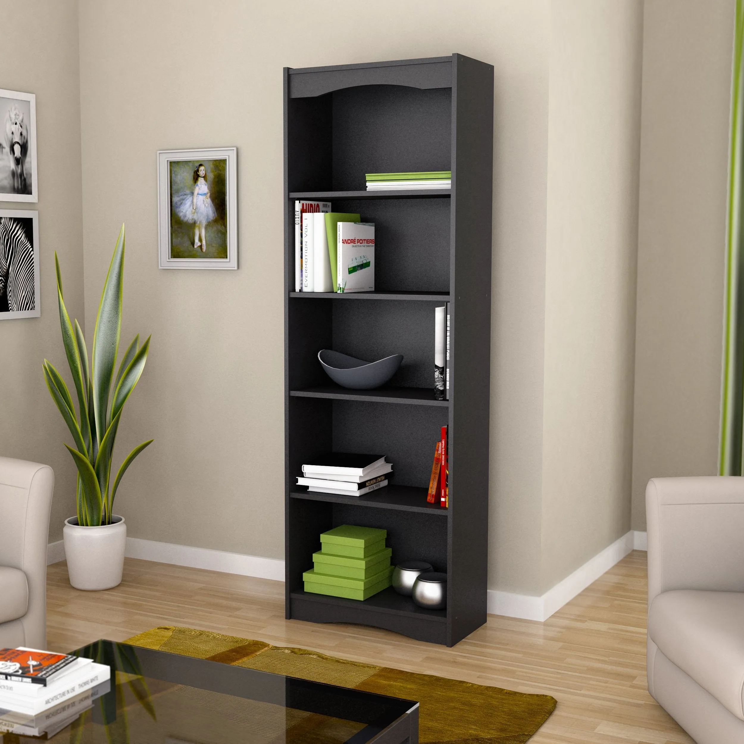 Tall Bookcase in Black, 72"