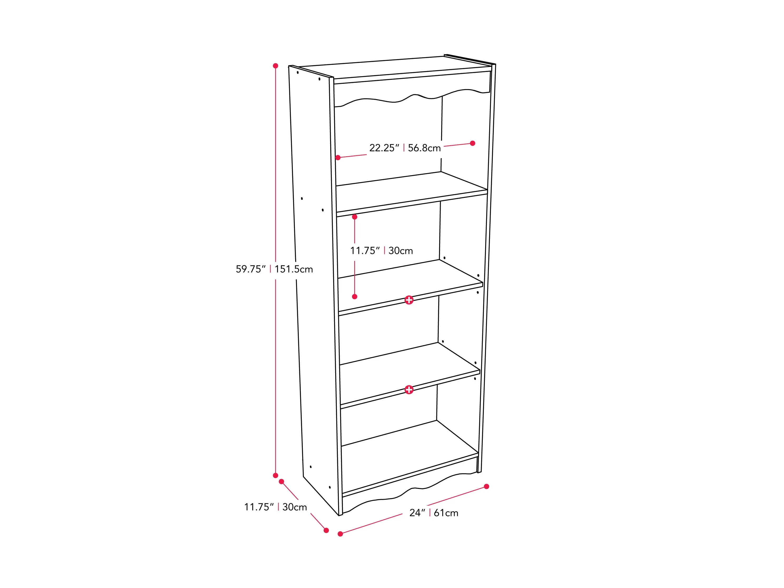 Tall Bookcase in White, 60"