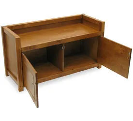 Two-Door Walnut Wood Storage Bench