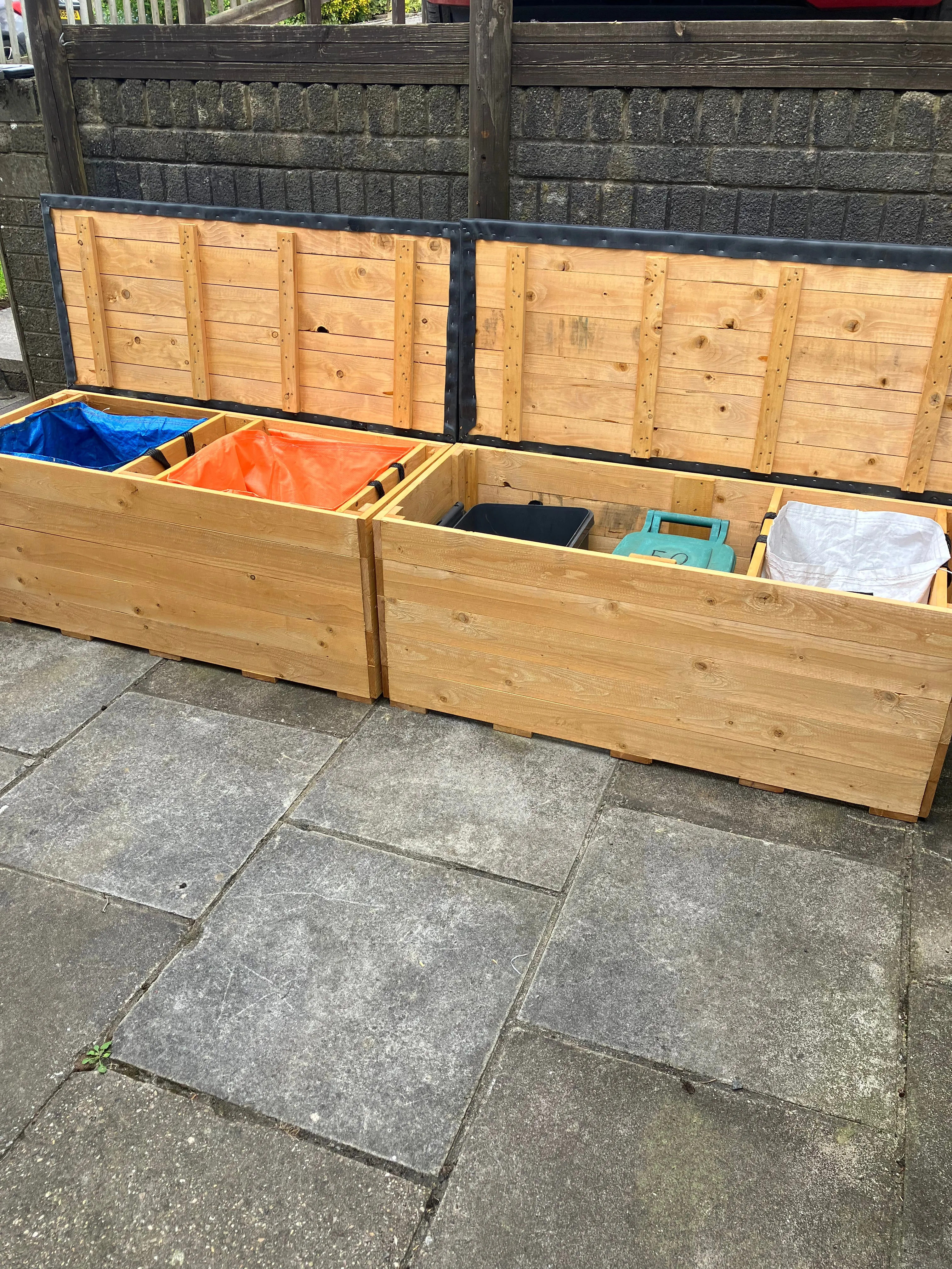 Two Recycling Storage Benches with EPDM rubber lids