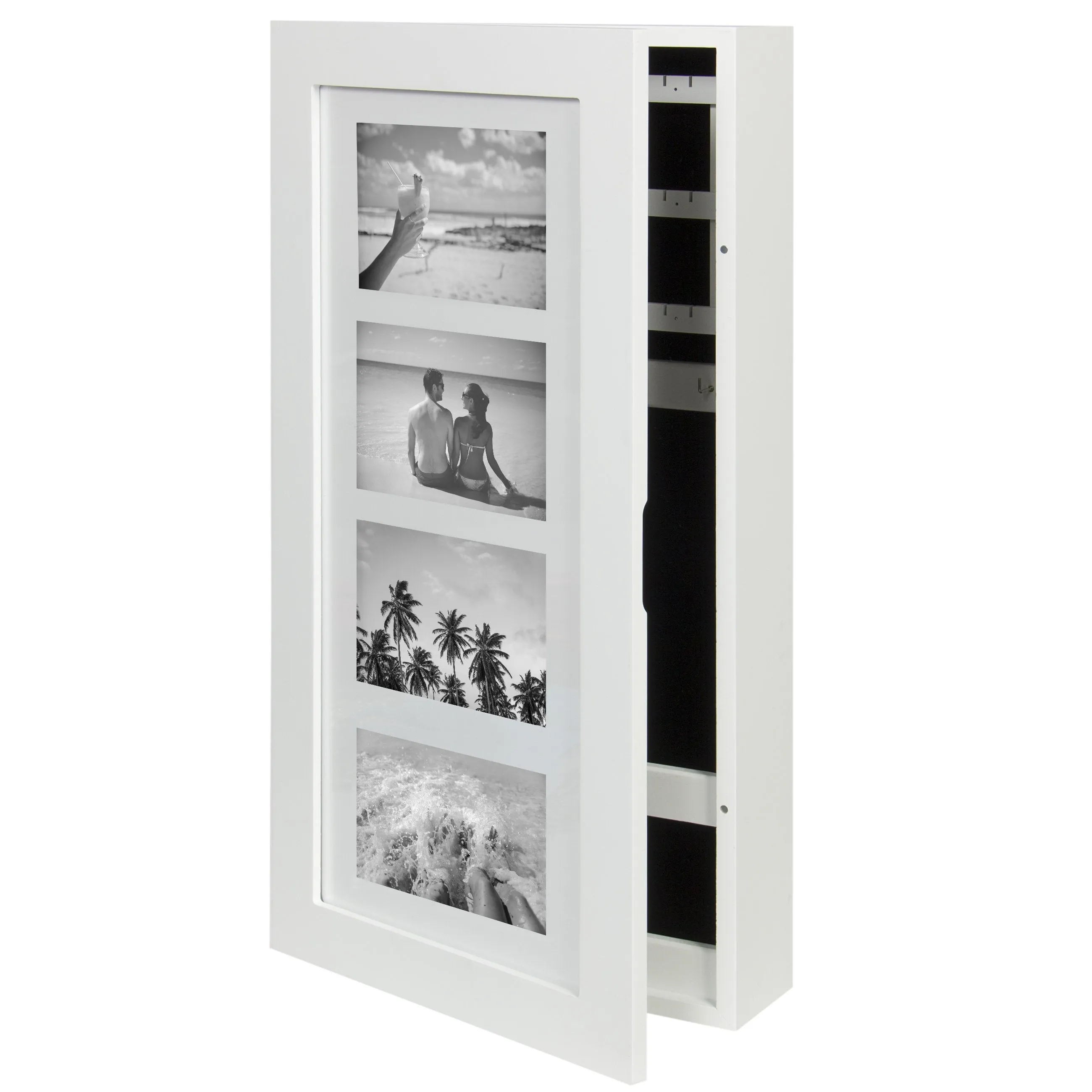 Wall Mount Jewelry Armoire Cabinet w/ 4 Picture Frames