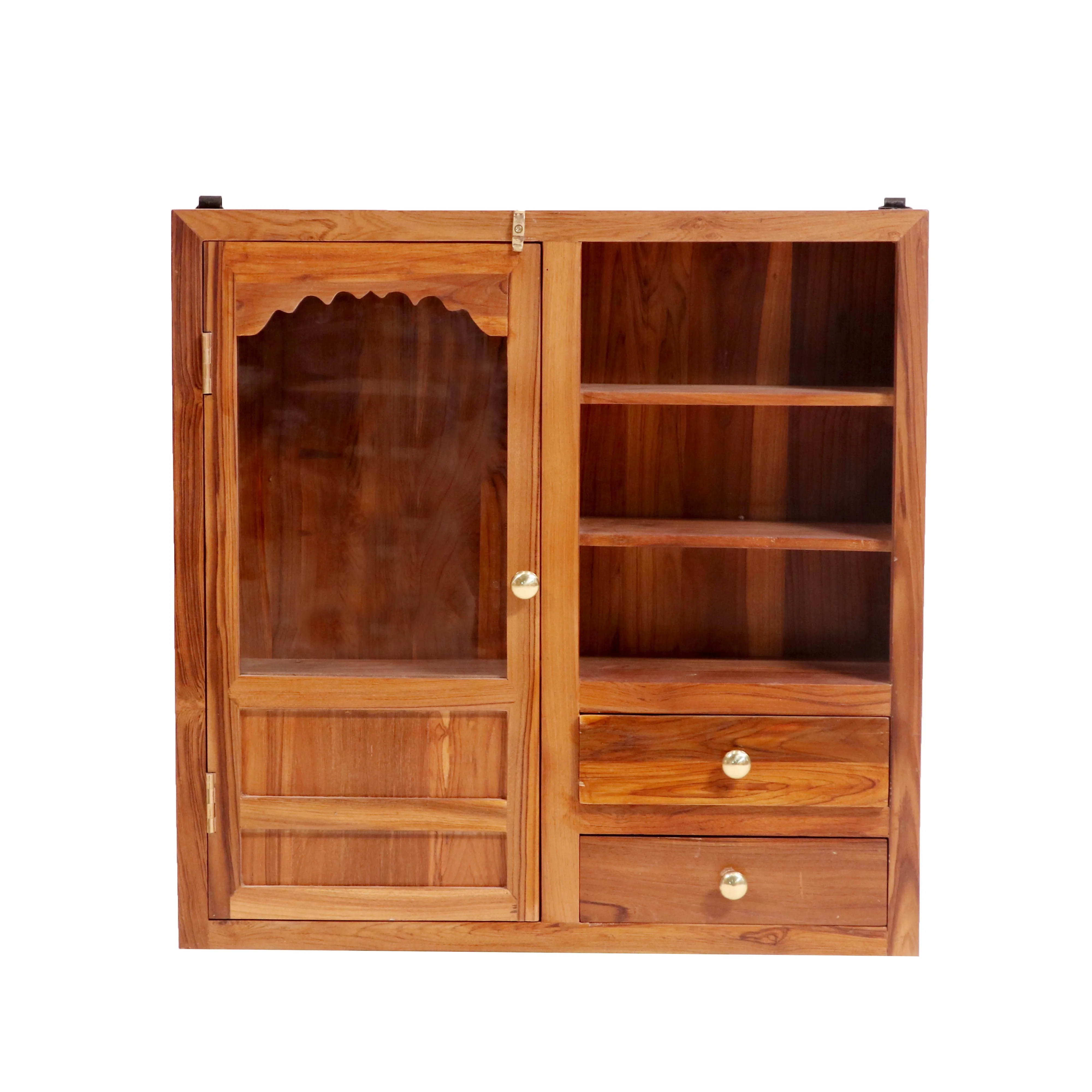 Wide teak wood wall cabinet for Kitchen storage