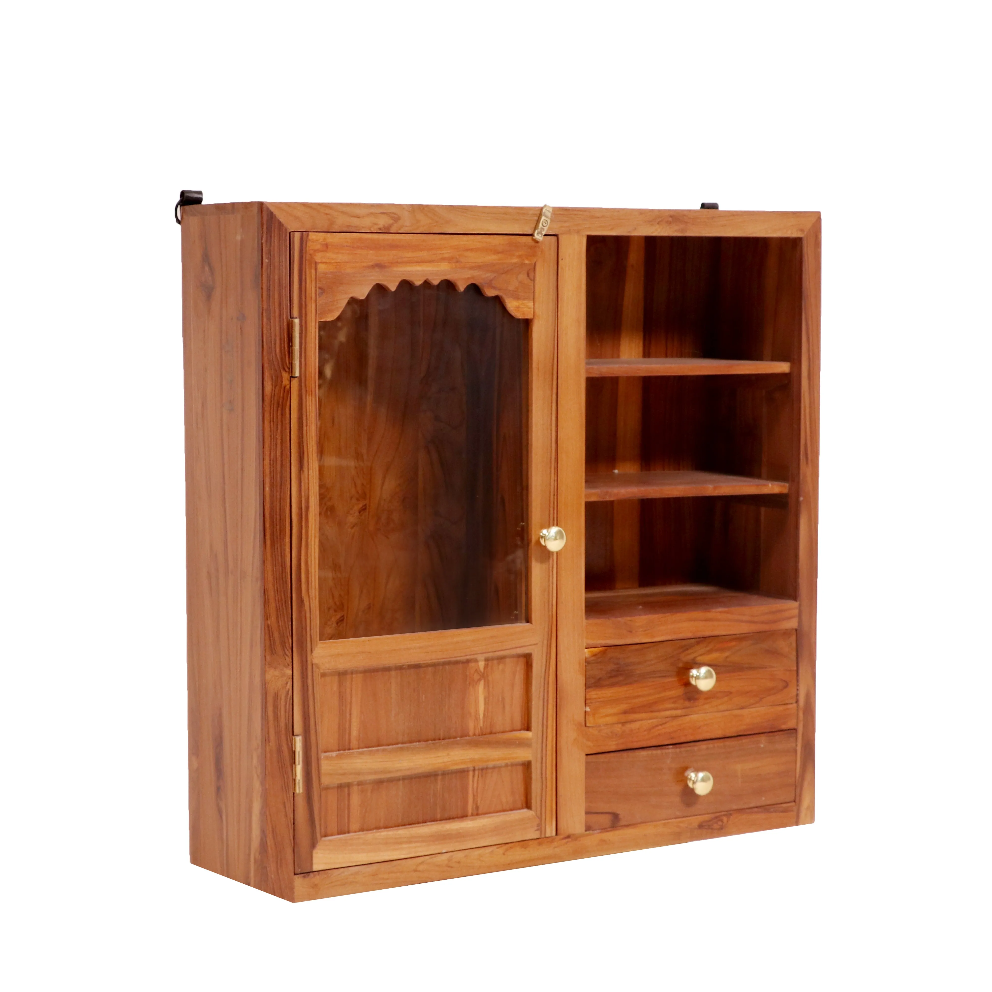 Wide teak wood wall cabinet for Kitchen storage