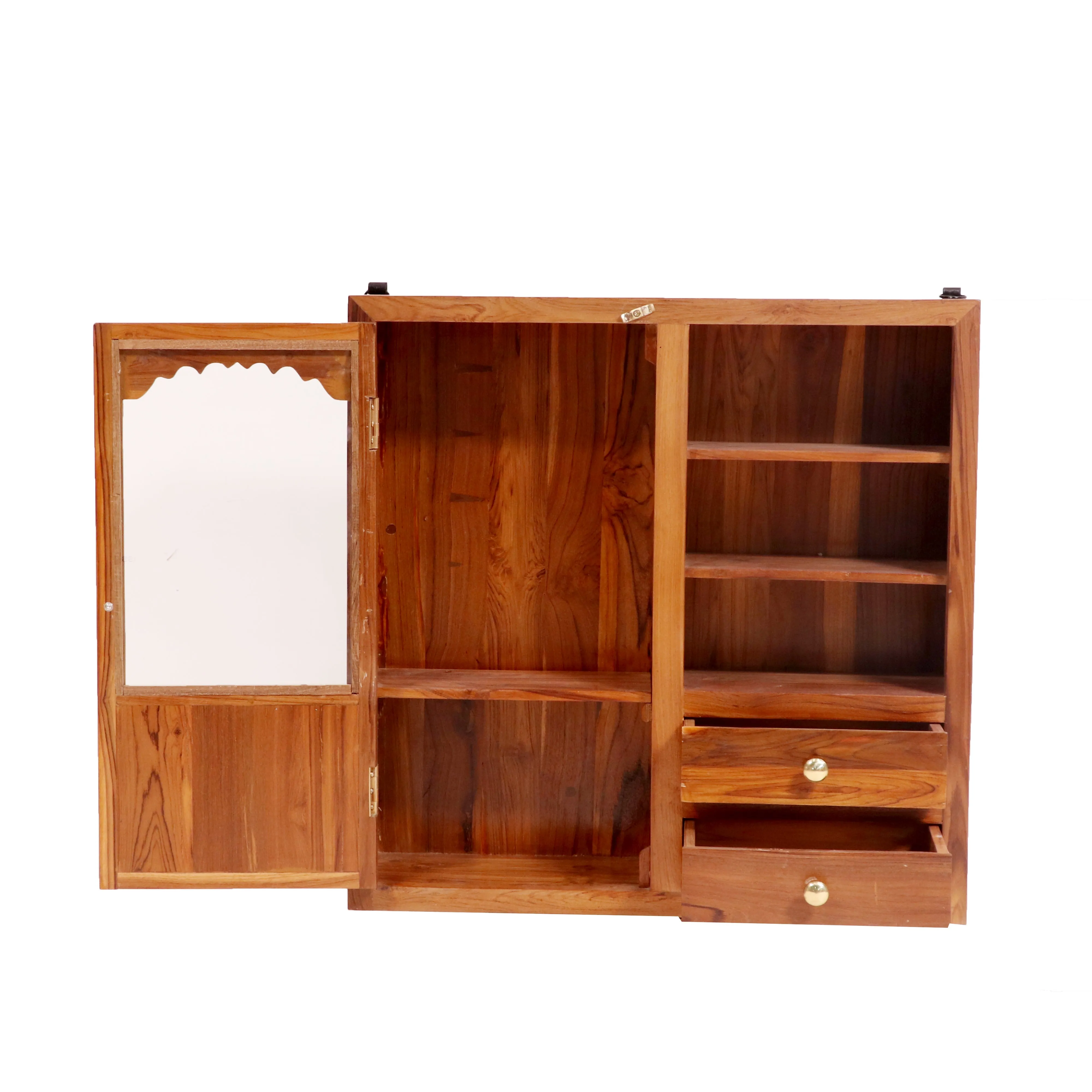 Wide teak wood wall cabinet for Kitchen storage