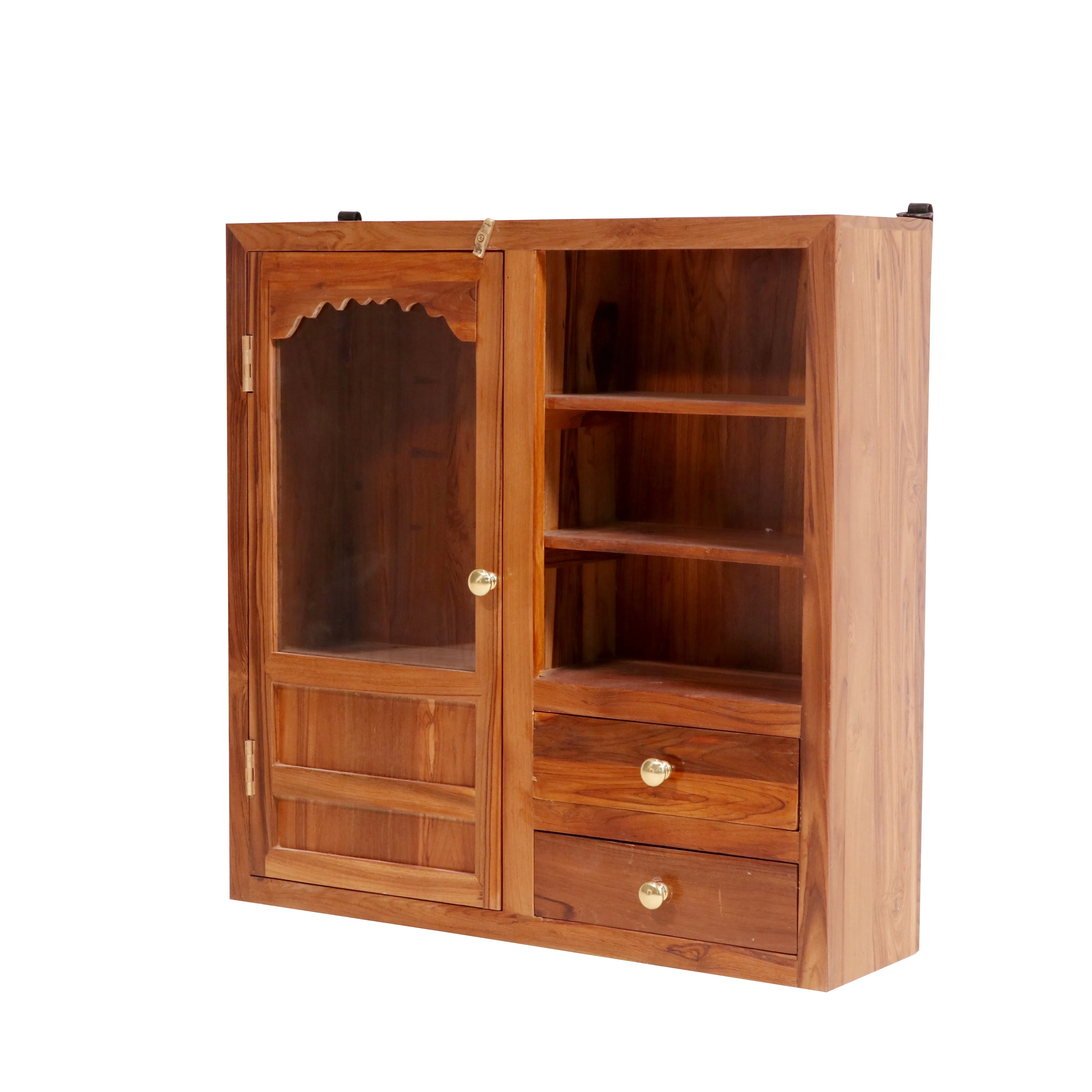 Wide teak wood wall cabinet for Kitchen storage