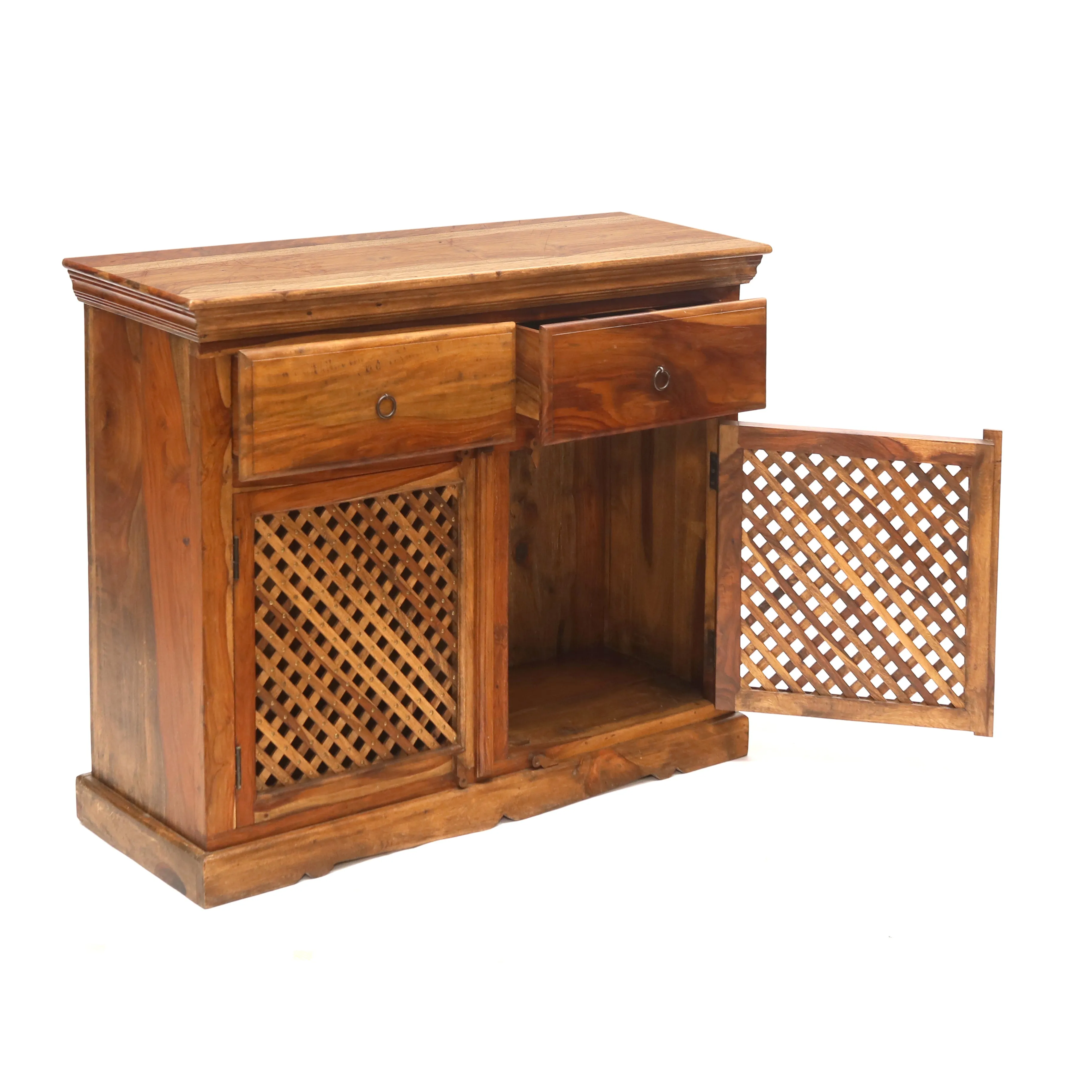 Wooden Jali 2-Door 2-Drawer Cabinet